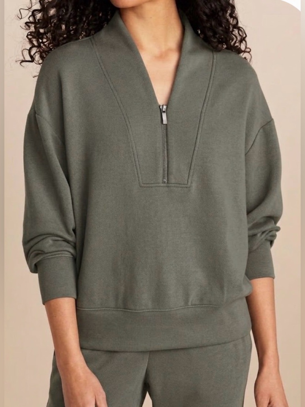 Lou & Grey Scubasoft Half-Zip Sweatshirt - Olive - Sz XS